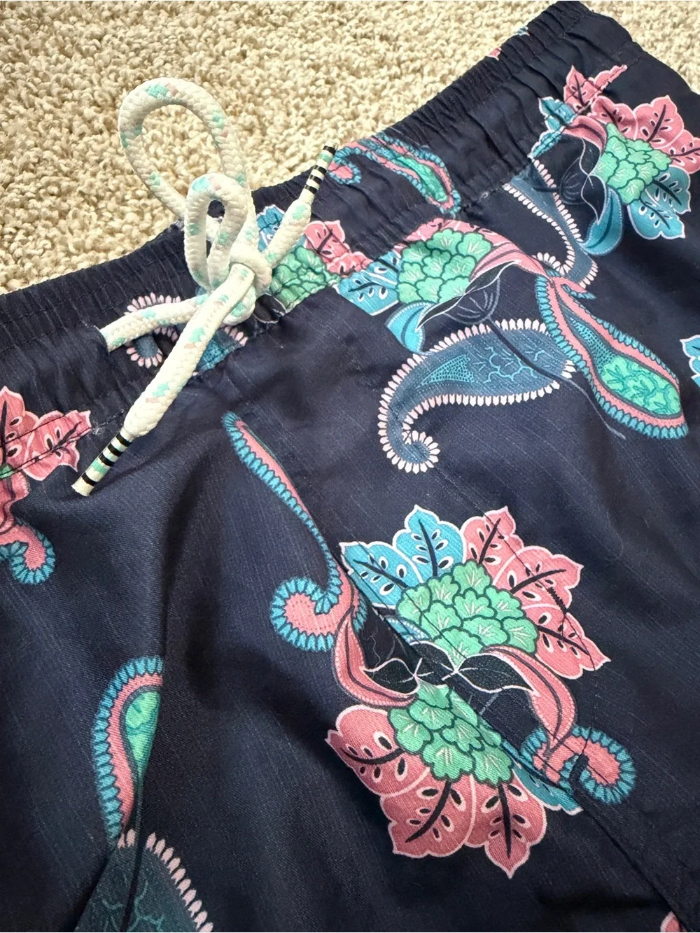 Men’s Navy Paisley Drawstring Swim Shorts